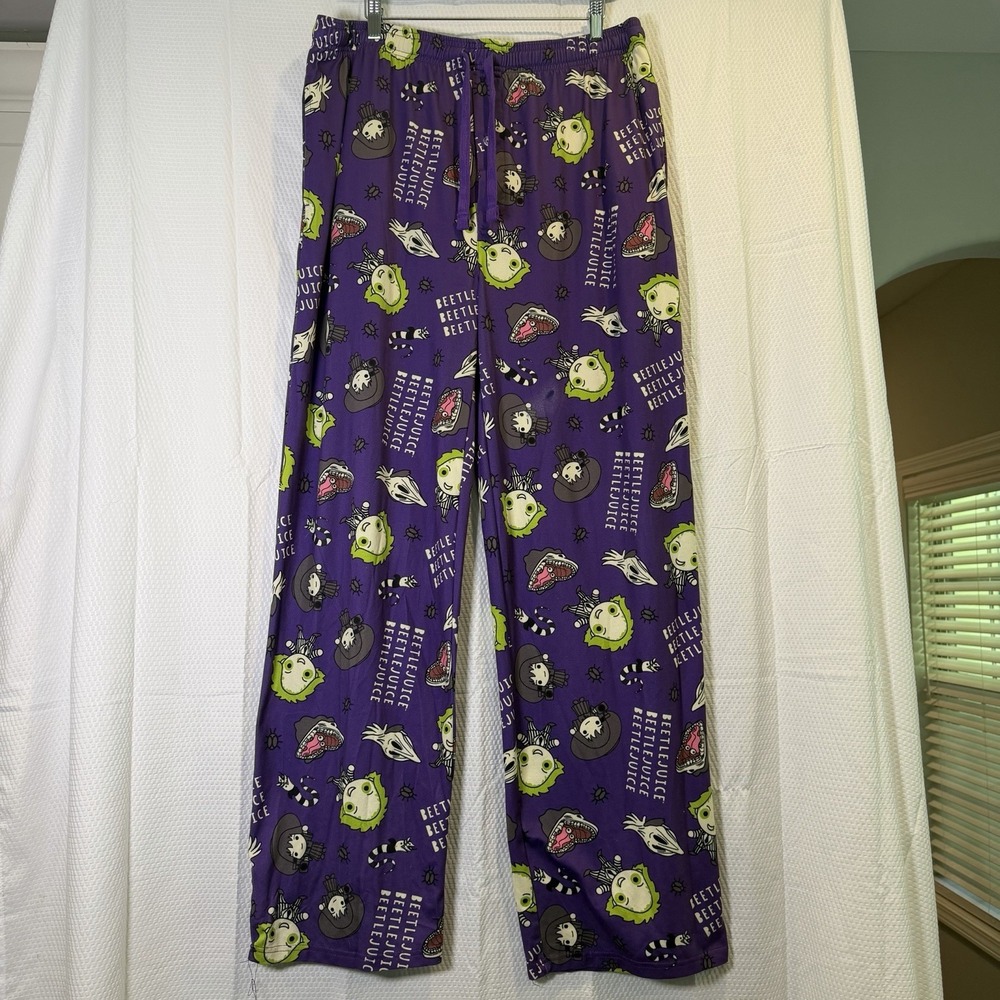 Beetlejuice Men's Sleep Pants 2XL Purple Comfort Fit Pockets Soft INK STAIN